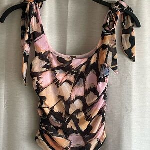 Free People Pink and Brown Patterned Tank Top